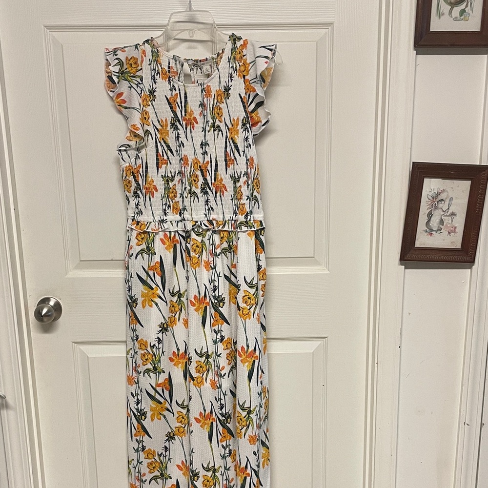 Cato White Floral Midi Dress with Yellow & Green Print-L